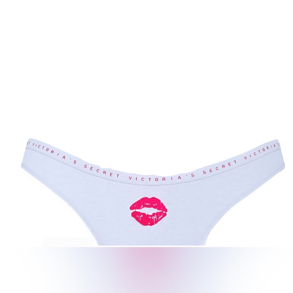 5/$40🛍Victoria's Secret Cotton High Leg Scoop Thong Light Blue Pink Kiss💋 NWOT